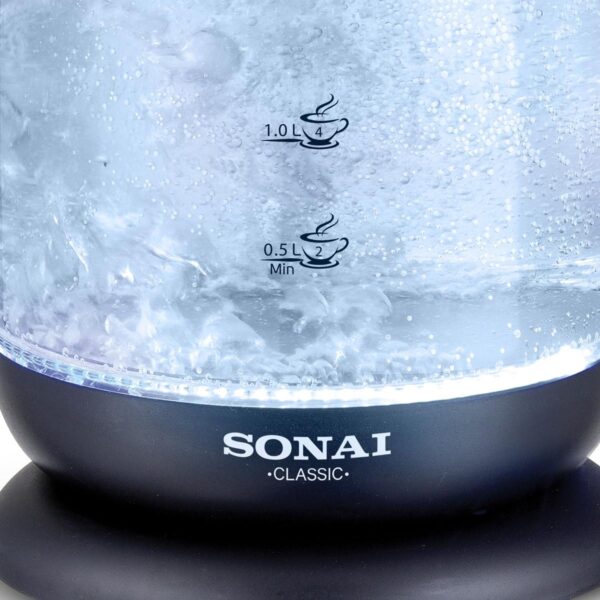 ⁦غلاية مياه سوناي كلاسيك – 2200 وات – 1.7 لتر – زجاج + إضاءة LED – موديل MAR-3752⁩ - الصورة ⁦4⁩